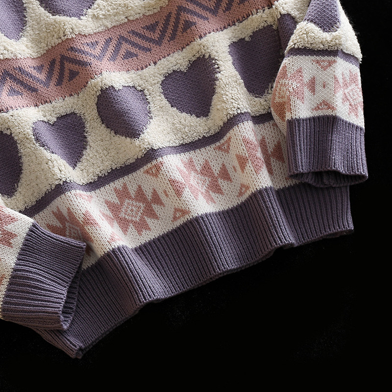 Άσχημο χριστουγεννιάτικο πουλόβερ Γυναικείο πλεκτό πουλόβερ ανδρικό Harajuku Πλεκτό πουλόβερ με σχέδιο σε σχήμα καρδιάς Vintage χειμερινά πουλόβερ με λαιμόκοψη