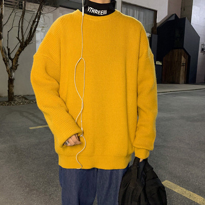 Ανδρικά πουλόβερ κορεατικής μόδας 2023 Πλεκτά φθινοπωρινά μασίφ O λαιμός Streetwear Ανδρικά ρούχα Harajuku φαρδιά πλεκτά πουλόβερ Pull Homme