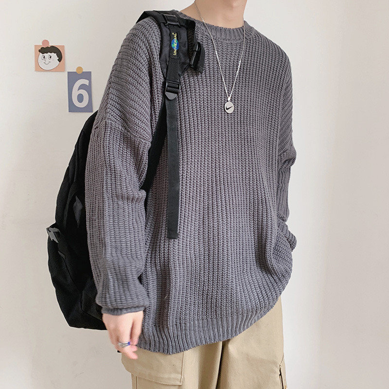 Ανδρικά πουλόβερ κορεατικής μόδας 2023 Πλεκτά φθινοπωρινά μασίφ O λαιμός Streetwear Ανδρικά ρούχα Harajuku φαρδιά πλεκτά πουλόβερ Pull Homme