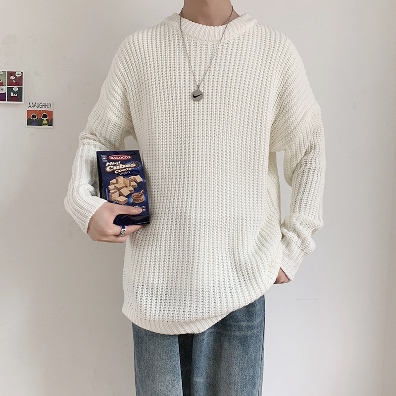 Ανδρικά πουλόβερ κορεατικής μόδας 2023 Πλεκτά φθινοπωρινά μασίφ O λαιμός Streetwear Ανδρικά ρούχα Harajuku φαρδιά πλεκτά πουλόβερ Pull Homme