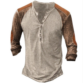 Vintage T-Shirt Ανδρικά Tribal Graphic T-shirts Βαμβακερό 3D printed Henley πουκάμισο μακρυμάνικο υπερμεγέθη ανδρικά ρούχα σε έθνικ στυλ