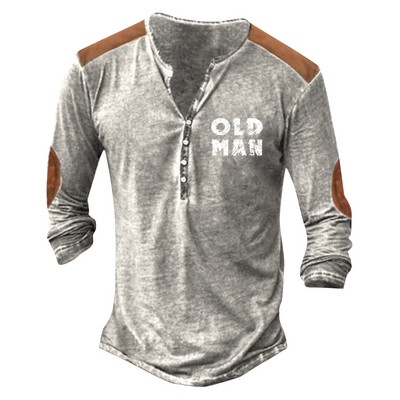 Vintage T-särk meestele Tribal Graphic T-särgid Puuvillane 3D Prinditud Henley Särk Suurte varrukatega Meeste Riietus Etniline stiil