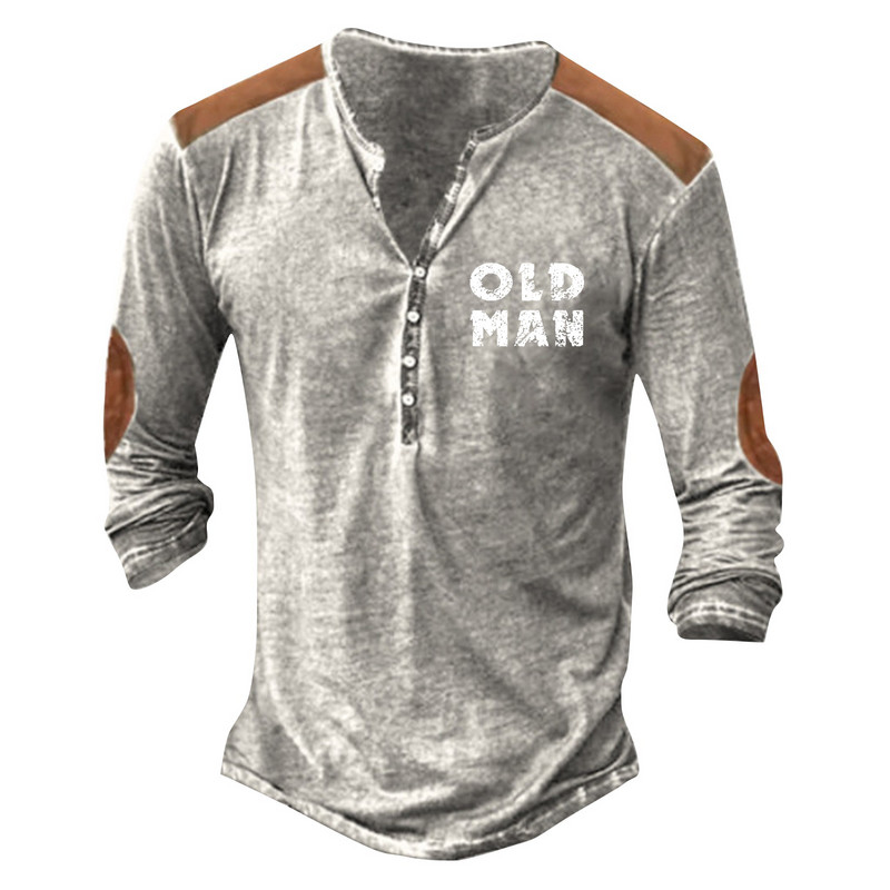 Vintage T-särk meestele Tribal Graphic T-särgid Puuvillane 3D Prinditud Henley Särk Suurte varrukatega Meeste Riietus Etniline stiil