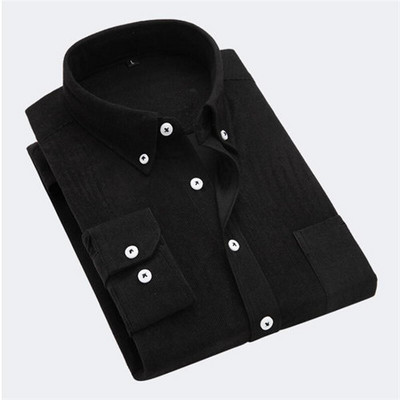 Ανοιξιάτικο και Φθινόπωρο Νέο Ανδρικό μακρυμάνικο πουκάμισο Κοτλέ υφασμάτινο πουκάμισο με μονό στήθος με κουμπί γιακά Camisa Ανδρικό Chemise 5XL