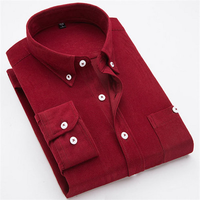 Ανοιξιάτικο και Φθινόπωρο Νέο Ανδρικό μακρυμάνικο πουκάμισο Κοτλέ υφασμάτινο πουκάμισο με μονό στήθος με κουμπί γιακά Camisa Ανδρικό Chemise 5XL