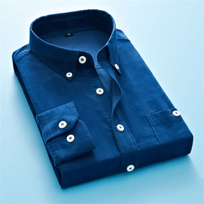 Ανοιξιάτικο και Φθινόπωρο Νέο Ανδρικό μακρυμάνικο πουκάμισο Κοτλέ υφασμάτινο πουκάμισο με μονό στήθος με κουμπί γιακά Camisa Ανδρικό Chemise 5XL