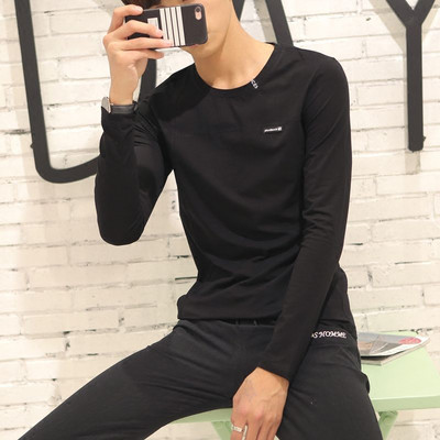 Μακρυμάνικο μπλουζάκι στρογγυλό γιακά μισό μανίκι λευκό πουκάμισο νεανικό όμορφο ανδρικό παλτό καθαρό χρώμα M-3XL