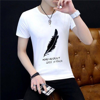 Μακρυμάνικο μπλουζάκι στρογγυλό γιακά μισό μανίκι λευκό πουκάμισο νεανικό όμορφο ανδρικό παλτό καθαρό χρώμα M-3XL