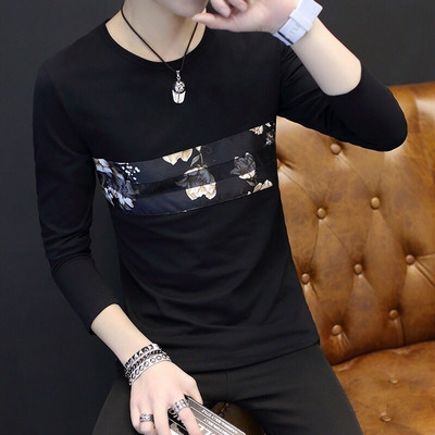 Μακρυμάνικο μπλουζάκι στρογγυλό γιακά μισό μανίκι λευκό πουκάμισο νεανικό όμορφο ανδρικό παλτό καθαρό χρώμα M-3XL