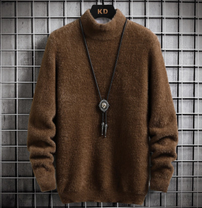 Sügistalvine kootud kampsun meeste poolkõrge krae vabaaja naaritsast sametkampsun, meeste ühevärviline soe mohäärist kampsun mees