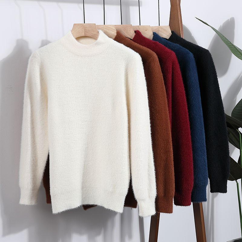 Sügistalvine kootud kampsun meeste poolkõrge krae vabaaja naaritsast sametkampsun, meeste ühevärviline soe mohäärist kampsun mees