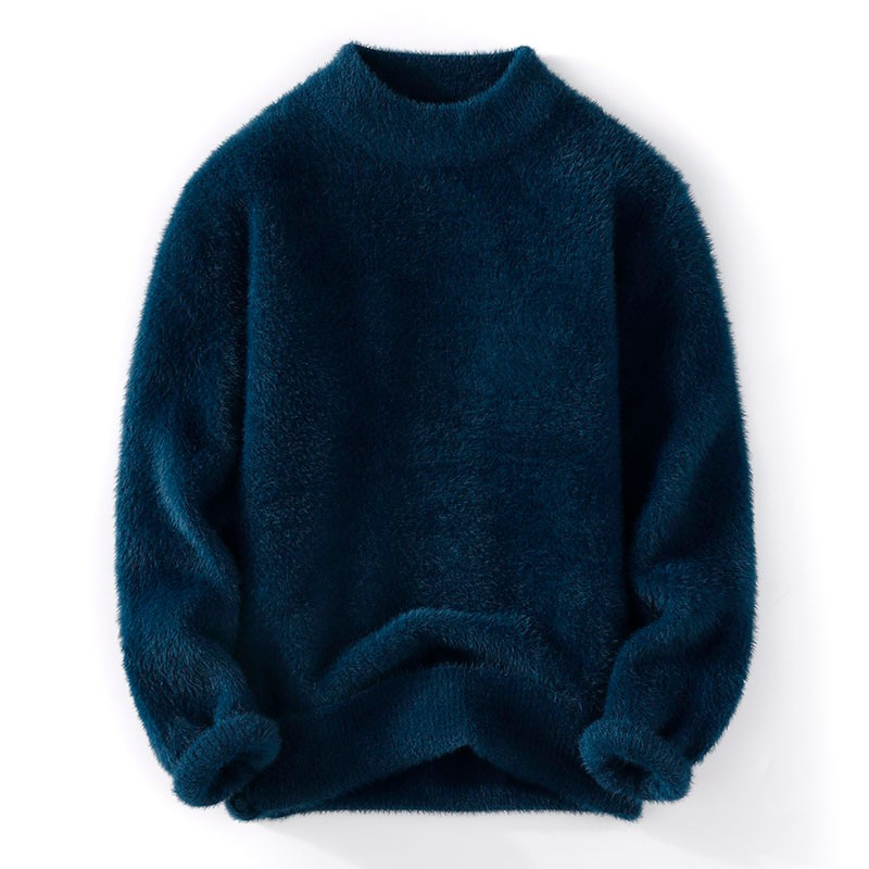 Sügistalvine kootud kampsun meeste poolkõrge krae vabaaja naaritsast sametkampsun, meeste ühevärviline soe mohäärist kampsun mees