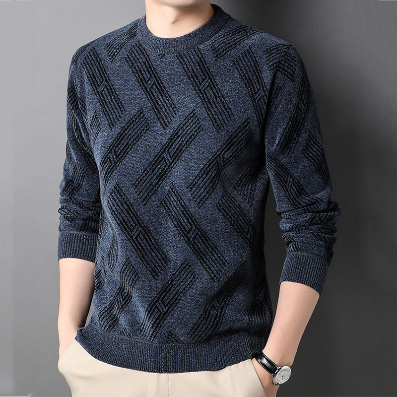 Νέο πουλόβερ Fleece για Ανδρικά Μακρυμάνικα Πουλόβερ Χειμερινά και Φθινοπωρινά Ρούχα Ζεστά χοντρά πουλόβερ Φαρδιά πλεκτά μασίφ πλεκτά