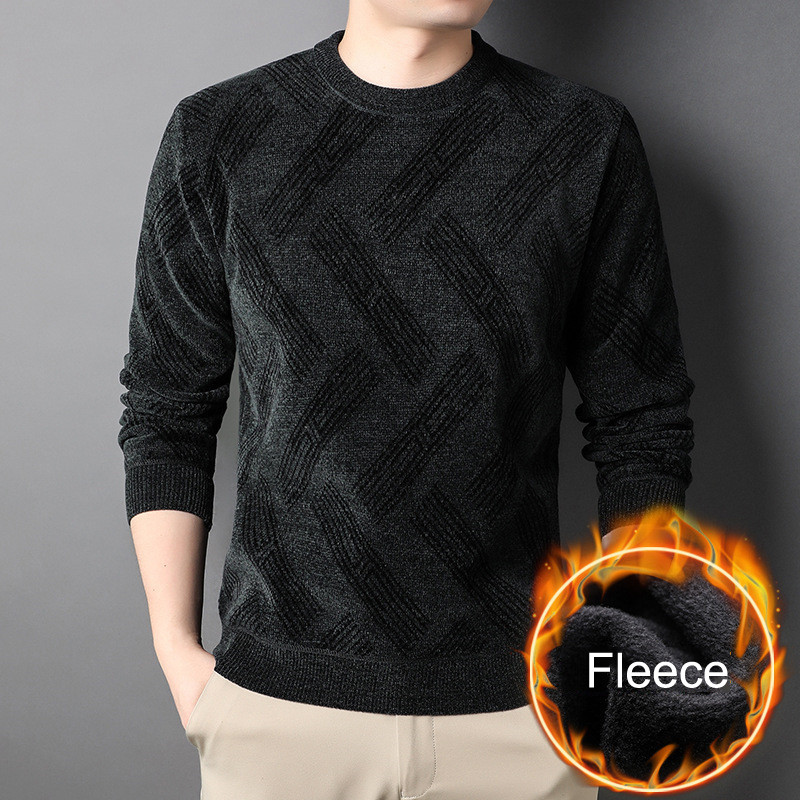 Νέο πουλόβερ Fleece για Ανδρικά Μακρυμάνικα Πουλόβερ Χειμερινά και Φθινοπωρινά Ρούχα Ζεστά χοντρά πουλόβερ Φαρδιά πλεκτά μασίφ πλεκτά