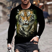 3D-prindiga tiigri T-särk meestele Sügisene suurte pikkade varrukatega topid Pullover 2023 Moodsad tänavarõivad Meeste lahedad riided Uued särgid