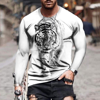 3D-prindiga tiigri T-särk meestele Sügisene suurte pikkade varrukatega topid Pullover 2023 Moodsad tänavarõivad Meeste lahedad riided Uued särgid
