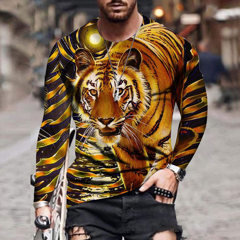 3D-prindiga tiigri T-särk meestele Sügisene suurte pikkade varrukatega topid Pullover 2023 Moodsad tänavarõivad Meeste lahedad riided Uued särgid