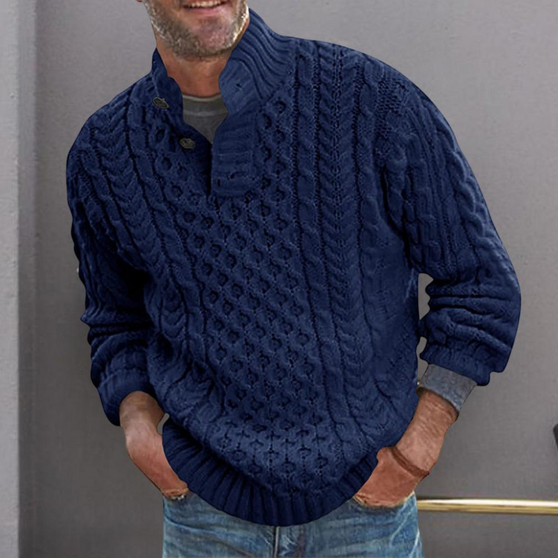 Meeste talvekampsun, poolkõrge kraega pullover Kootud ühevärvilised pikad varrukad hoiavad soojas vabaaja avar poolkilpkaelusega sügiskampsun