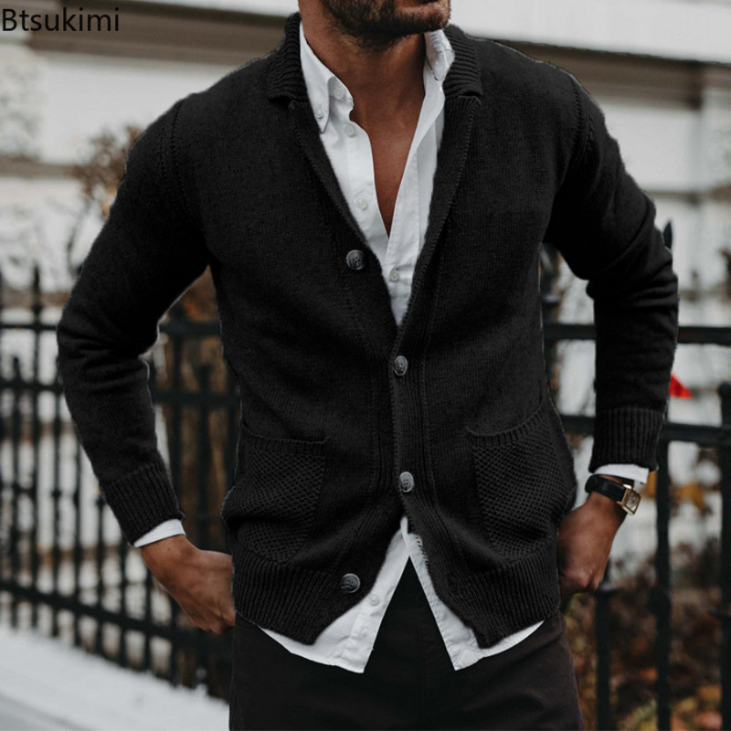 Sügistalvine meeste kudumine kardigan kampsun vabaaja massiivne pikkade varrukatega kampsun, meeste nööbiga kampsun jakk Meeste kootud jakid