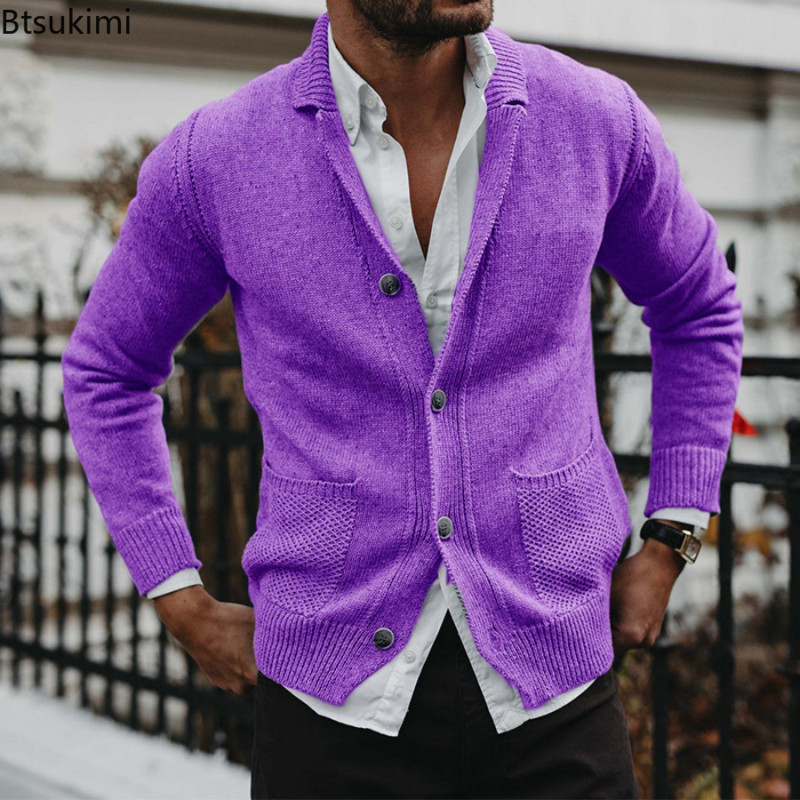 Sügistalvine meeste kudumine kardigan kampsun vabaaja massiivne pikkade varrukatega kampsun, meeste nööbiga kampsun jakk Meeste kootud jakid