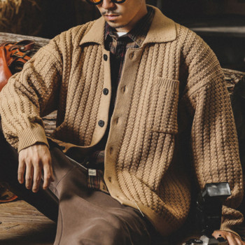 Πουλόβερ Ανδρικό παλτό Loose Fit Αγγλικό στυλ Φθινοπωρινό Χειμώνα Πλεκτό Ζακέτα Παλτό Ανδρική Μόδα Streetwear Vintage Casual στυλ