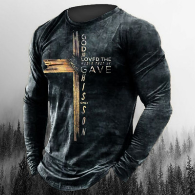 Ανδρικά μακρυμάνικα μπλουζάκια Vintage 3D Print Βαμβακερά φθινοπωρινά χιπ χοπ φθινοπωρινά μπλουζάκια με φαρδιά μπλουζάκια με λαιμόκοψη Μπλουζάκι ευρωπαϊκού μεγέθους