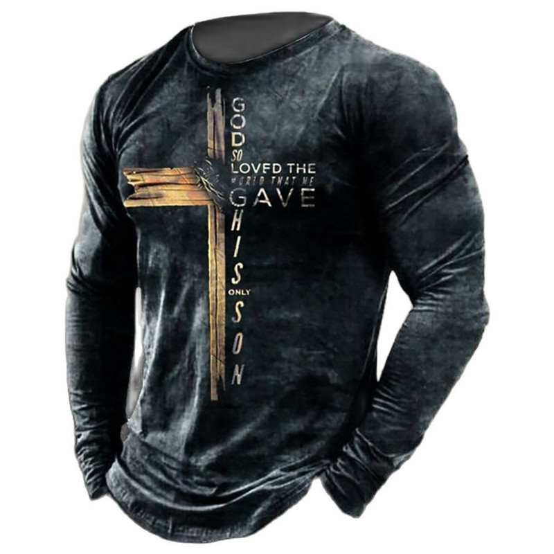 Ανδρικά μακρυμάνικα μπλουζάκια Vintage 3D Print Βαμβακερά φθινοπωρινά χιπ χοπ φθινοπωρινά μπλουζάκια με φαρδιά μπλουζάκια με λαιμόκοψη Μπλουζάκι ευρωπαϊκού μεγέθους