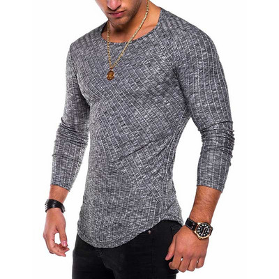 Tricou Slim Fit nou de primăvară, tricou pentru bărbați, tricou casual pentru bărbați, tricou cu mâneci lungi, culoare solidă, tricou pentru bărbați, fitness, MY060