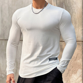 Ανδρικά μπλουζάκια με μυϊκό λαιμόκοψη ελαφριά λεπτή εφαρμογή με μακριά μανίκια γυμναστική μπλουζάκια Soft Tees Bodybuilding