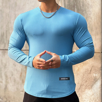 Ανδρικά μπλουζάκια με μυϊκό λαιμόκοψη ελαφριά λεπτή εφαρμογή με μακριά μανίκια γυμναστική μπλουζάκια Soft Tees Bodybuilding