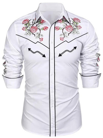 2023 Нова мъжка риза Western Shirt Floral Print Rever Street Облекло с копчета с дълъг ръкав Моден уличен дизайнер Western Style