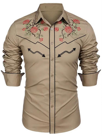 2023 Нова мъжка риза Western Shirt Floral Print Rever Street Облекло с копчета с дълъг ръкав Моден уличен дизайнер Western Style