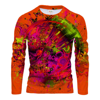 Tie-dye print Ανδρικά μπλουζάκια casual με μακρυμάνικο 3D σχέδιο Street Hip Hop White Man Tops Spring Loose Harajuku Tees Big Size 6XL