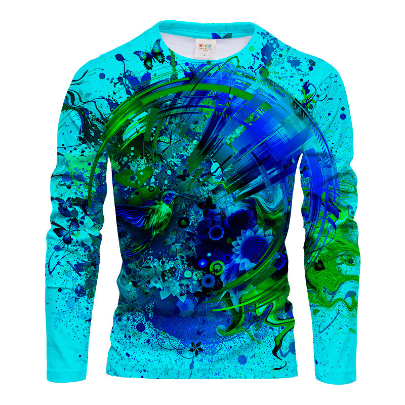 Tie-dye print Ανδρικά μπλουζάκια casual με μακρυμάνικο 3D σχέδιο Street Hip Hop White Man Tops Spring Loose Harajuku Tees Big Size 6XL
