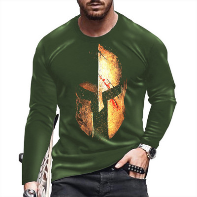Retro Spartan Helmet 3D Print Suvine Meeste Ümarkaelus T-särk Vabaaja pikkade varrukatega T-särk Suur Pullover Mood Meeste Riietus