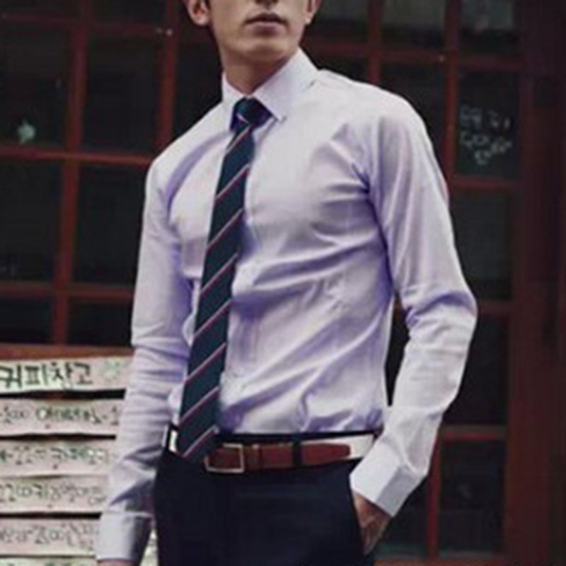 Moodsad meeste särgid Kleit ühevärvilised, pikkade varrukatega nööpidega särk Õhukesed ametlikud ärisärgid Top väike suurus