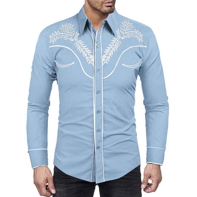 Stiilne Western Cowboy särk Meeste brändi disainiga Slim Fit vabaaja pikkade varrukatega särgid Meeste pulmapeosärk meestele