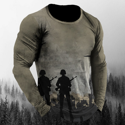 Vintage meeste pikkade varrukatega T-särk Sügisprintiga särgid Kamuflaažiga kotkamustriga Valor riided vabaaja High Street Oversize meeste topid