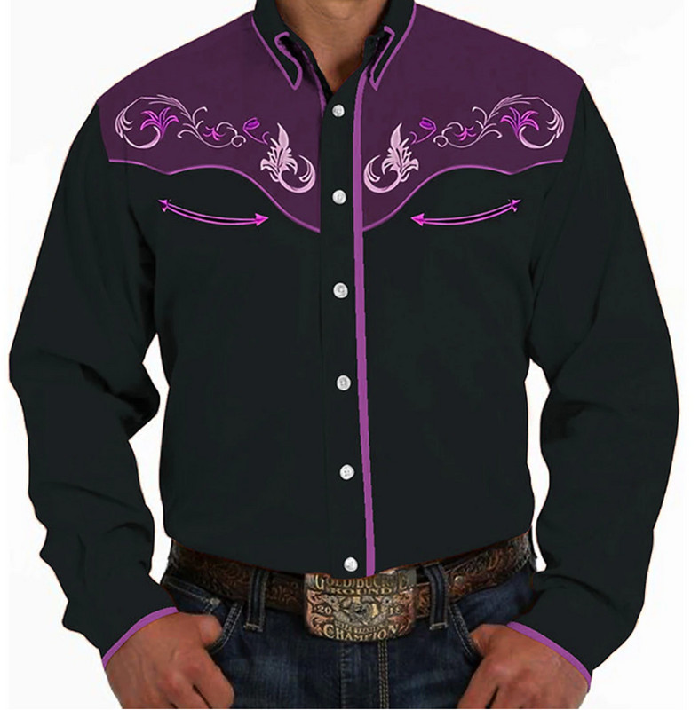 Ανδρικό πουκάμισο με λουλούδια με λουλουδάτο μοτίβο στο δρόμο με μακρυμάνικο τύπωμα κουμπιών μόδας Μόδα Σχεδιαστής μόδας Western