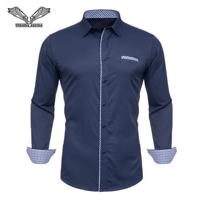 VISADA JAUNA Meeste särgid Euroopa Suurus Uustulnukad Slim Fit meeste särk Solid pikkade varrukatega Briti stiilis puuvillane meeste särk Kontor