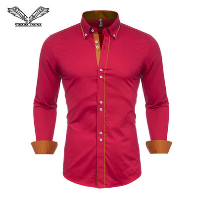 VISADA JAUNA Meeste särgid Euroopa Suurus Uustulnukad Slim Fit meeste särk Solid pikkade varrukatega Briti stiilis puuvillane meeste särk Kontor