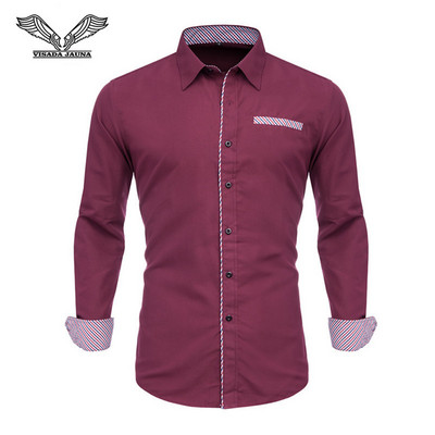 VISADA JAUNA Meeste särgid Euroopa Suurus Uustulnukad Slim Fit meeste särk Solid pikkade varrukatega Briti stiilis puuvillane meeste särk Kontor