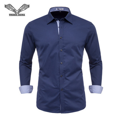 VISADA JAUNA Meeste särgid Euroopa Suurus Uustulnukad Slim Fit meeste särk Solid pikkade varrukatega Briti stiilis puuvillane meeste särk Kontor