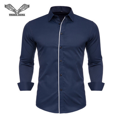 VISADA JAUNA Meeste särgid Euroopa Suurus Uustulnukad Slim Fit meeste särk Solid pikkade varrukatega Briti stiilis puuvillane meeste särk Kontor