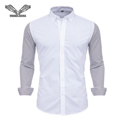 VISADA JAUNA Meeste särgid Euroopa Suurus Uustulnukad Slim Fit meeste särk Solid pikkade varrukatega Briti stiilis puuvillane meeste särk Kontor