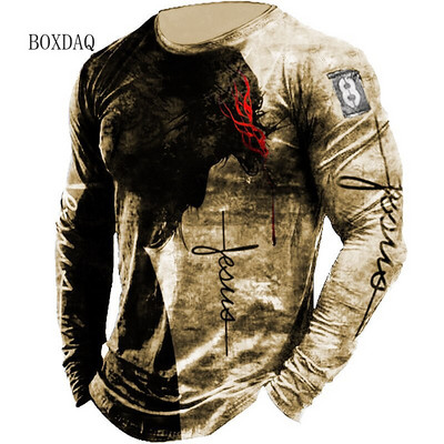 Vintage γοτθικά ανδρικά μακρυμάνικα μπλουζάκια Άνοιξη φθινόπωρο 3D εκτύπωσης casual βαμβακερά μπλουζάκια 6XL ανδρικά μπλουζάκια δρόμου