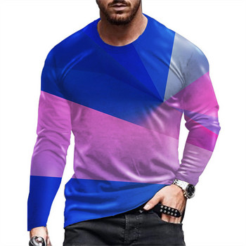 Ежедневна улична тениска Голяма свободна тениска Мъжко облекло Мъжка тениска с райе Ретро 3D печат Топ с дълъг ръкав Мода