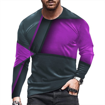 Ежедневна улична тениска Голяма свободна тениска Мъжко облекло Мъжка тениска с райе Ретро 3D печат Топ с дълъг ръкав Мода