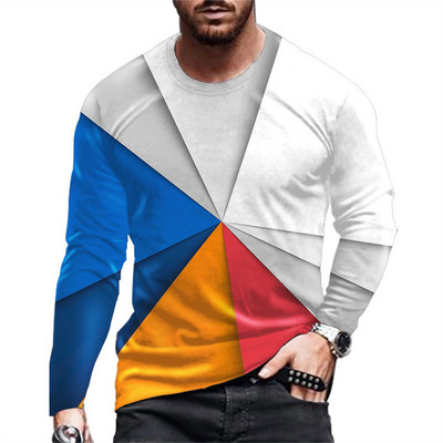 Daily Street T-shirt Large Loose T-shirt Ανδρικά ρούχα Ανδρικά μπλουζάκια με ρίγες Ρετρό 3D εκτύπωση μακρυμάνικο Top Fashion