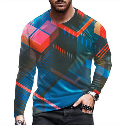 Daily Street T-shirt Large Loose T-shirt Ανδρικά ρούχα Ανδρικά μπλουζάκια με ρίγες Ρετρό 3D εκτύπωση μακρυμάνικο Top Fashion